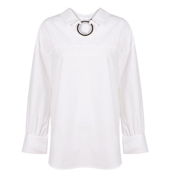 HAODUOYI Chemise ajourée élégante pour femmes, de couleur unie et minimaliste, blanc - Blanc M