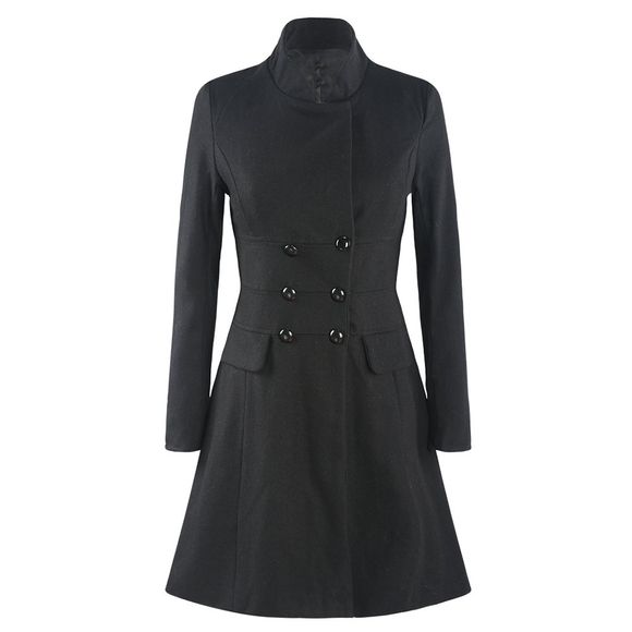 HAODUOYI Manteau moyen long en laine, noir - Noir XL