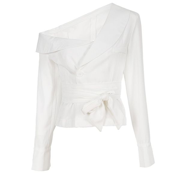 HAODUOYI Mode sexy femme chemise asymétrique hors-la-épaule blanche - Blanc L
