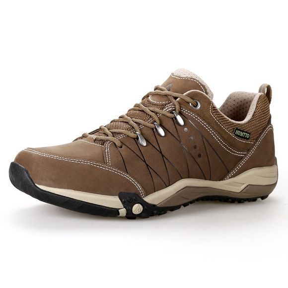 HUMTTO Chaussures de randonnée à lacets pour homme, cuir, chaussures de sport basses en cuir - Kaki Foncé EU 41