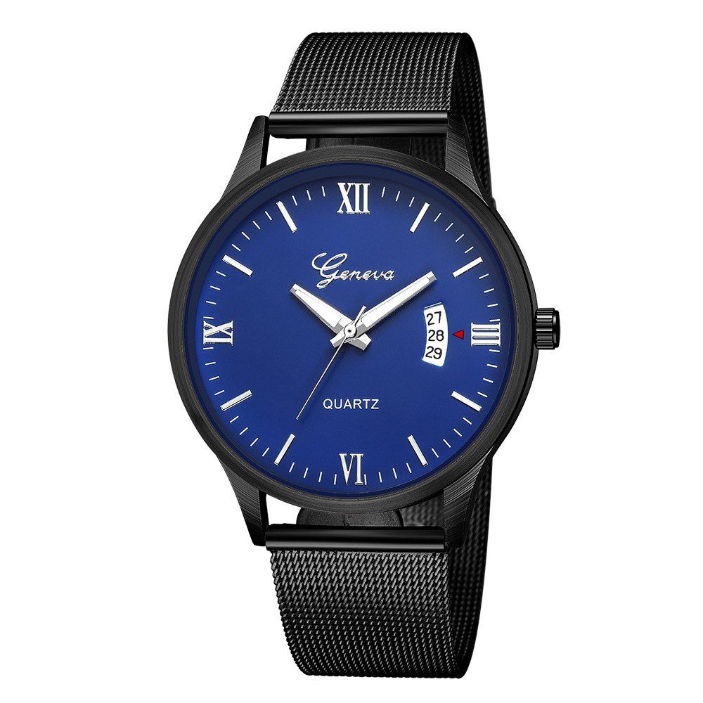 

Geneva Men Fashion Classic Business Roman Digital Calendar Steel Quartz Watch, Multi-b