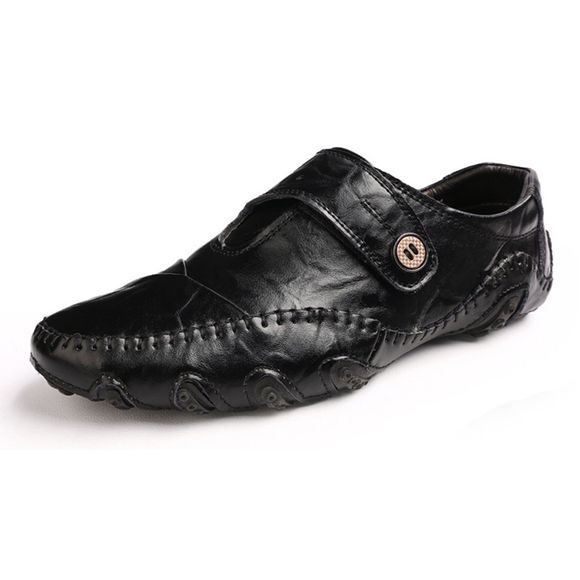 Chaussures en cuir respirant de grande taille pour hommes d'été chaussures décontractées pour hommes britanniques - Noir EU 45