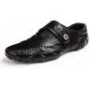 Chaussures en cuir respirant de grande taille pour hommes d'été chaussures décontractées pour hommes britanniques - Noir EU 45