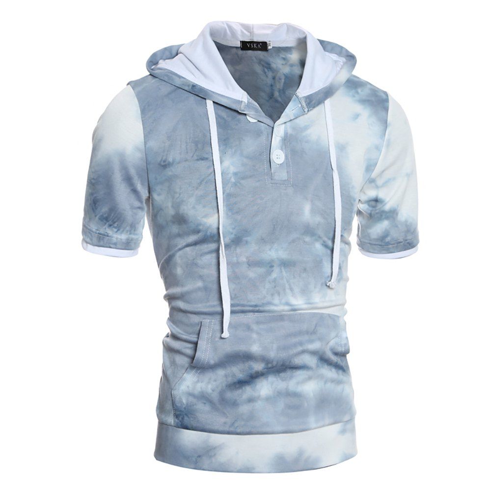 

Men's Casual Slim Short Sleeve Hooded Thick T-shirt, Light blue