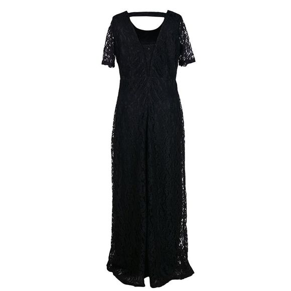 Élégante robe de soirée en dentelle à manches courtes - Noir 7XL