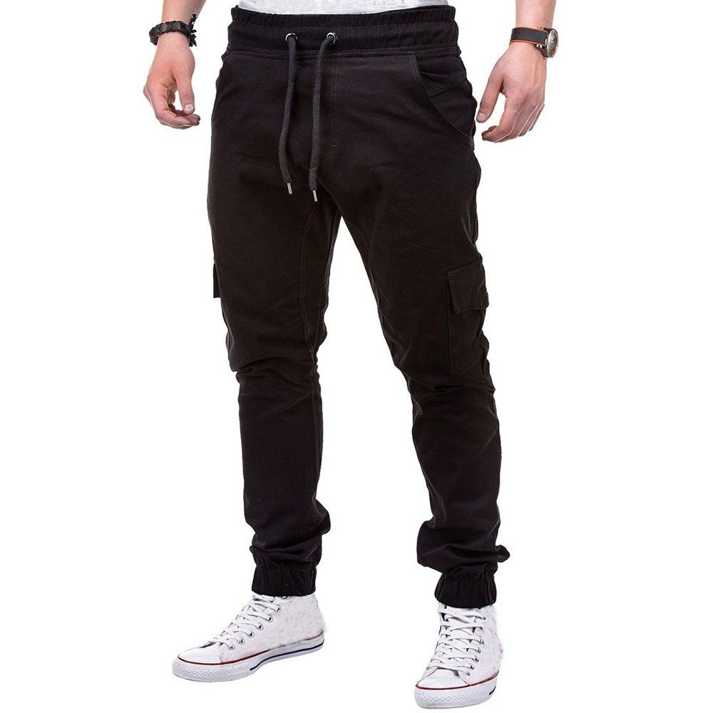 

Winter Men's Casual Overalls Multi-Pocket Large Size Trouser, Black