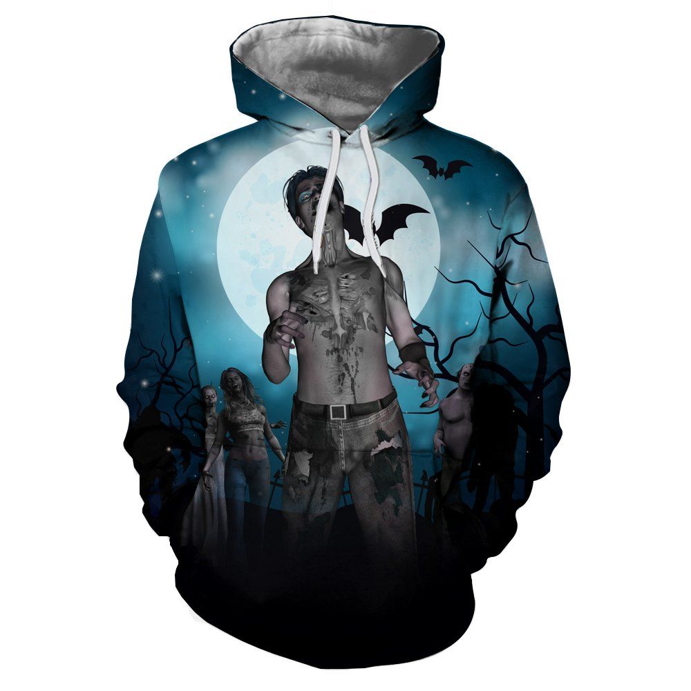 

3D Winter Night Zombie Print Mens Hoodie, Multi