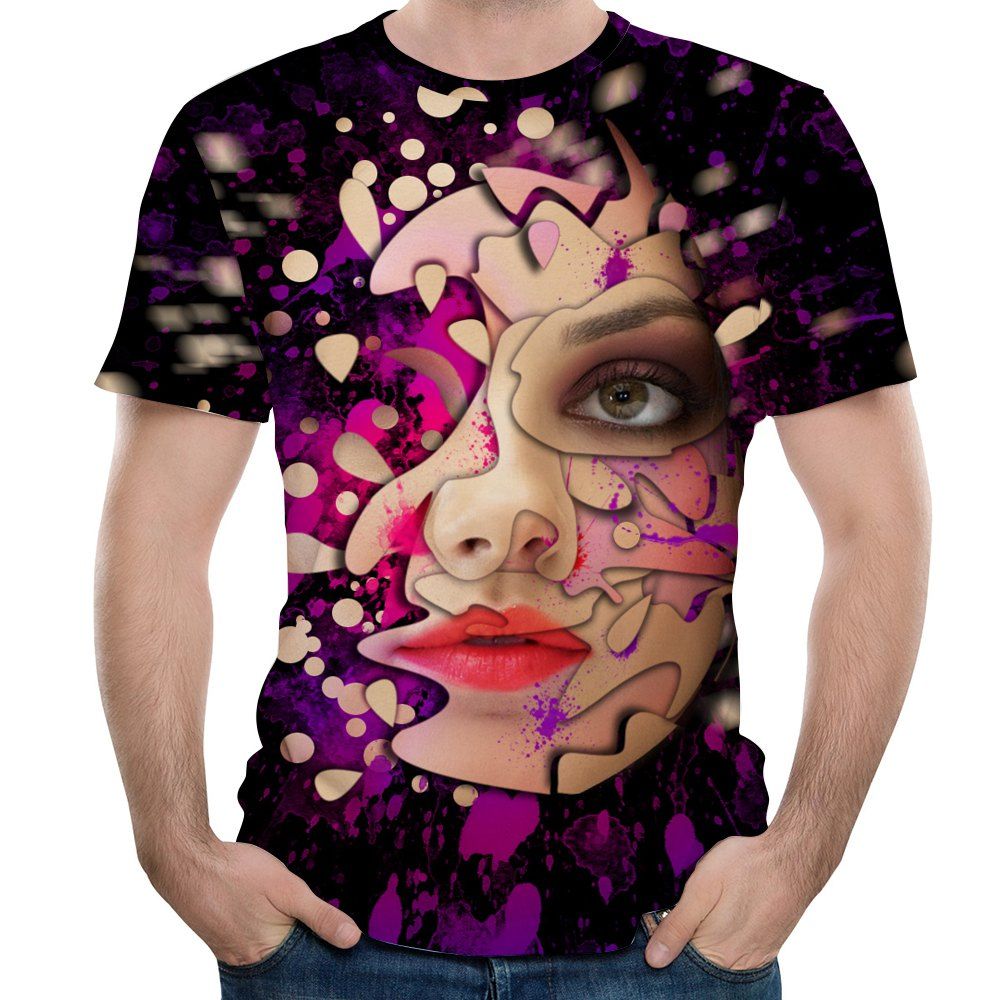 

Summer Fashion Half Face 3D Print Men's Short Sleeve T-shirt, Multi