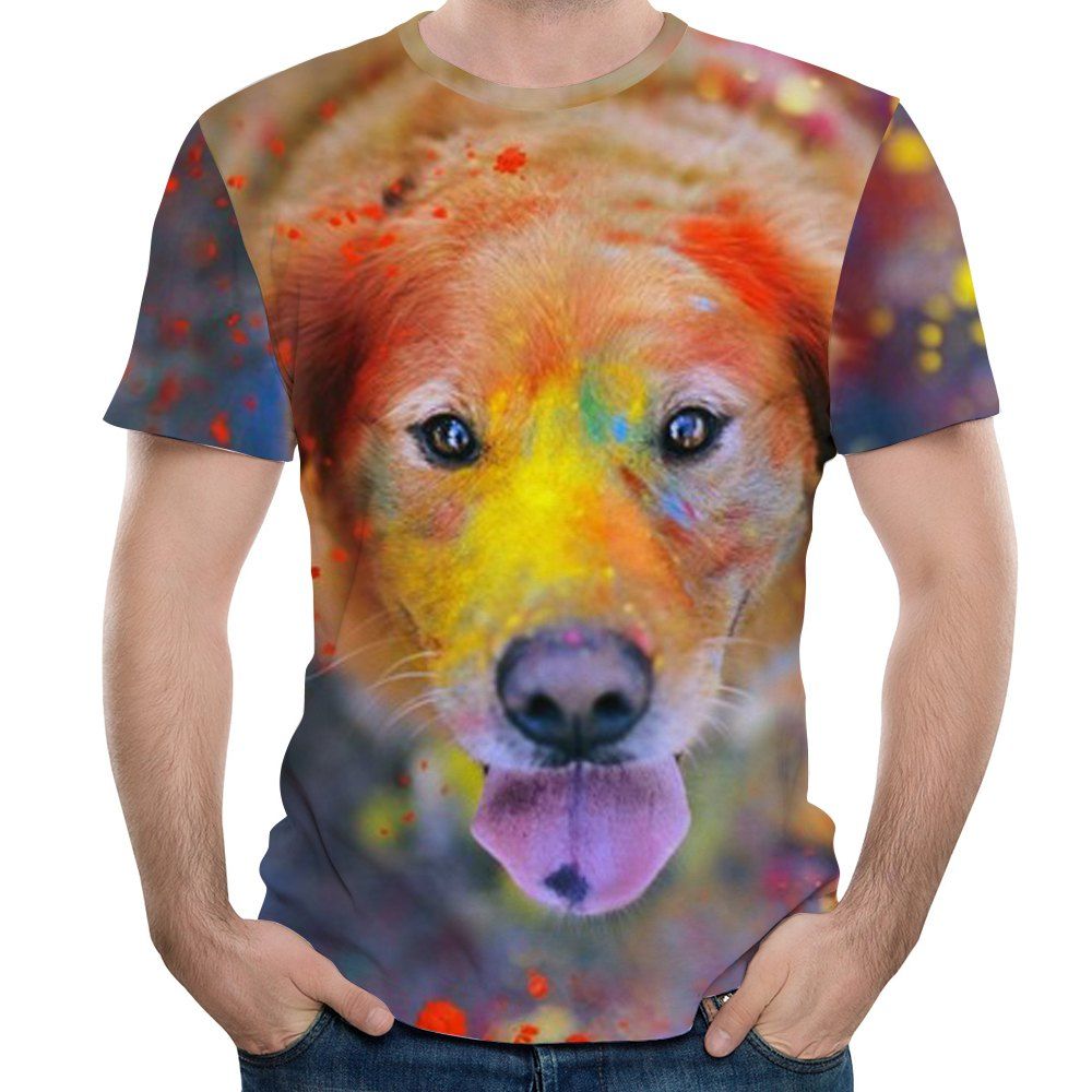 

3D Summer Fashion Dog Head Print Mens Short Sleeve T-shirt, Multi