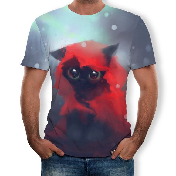 3D Summer Casual Cat Print Mens Short Sleeve T-shirt - multicolor C 6XL
