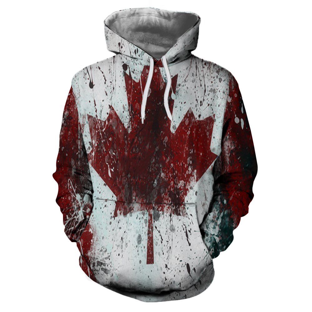 3D Winter Sports Maple Leaf Print Mens Hoodie, Multi-b