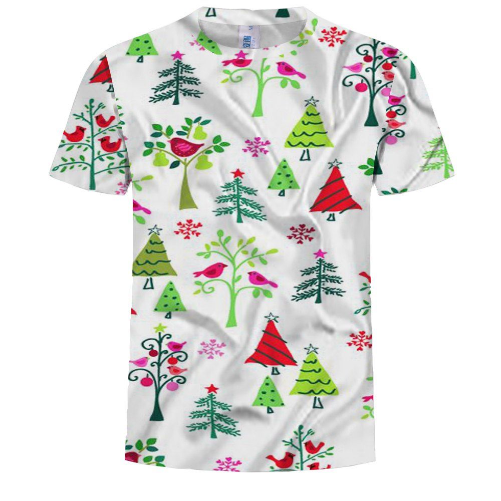 

Casual Personality Men's Printed Small Tree Bird Pattern Short-Sleeved T-Shirt, Multi