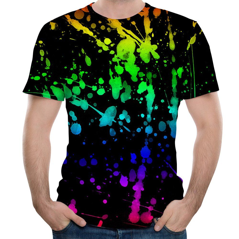 

Fashion Round Neck Men's Splash Ink Watercolor Printed Short-Sleeved T-Shirt, Multi