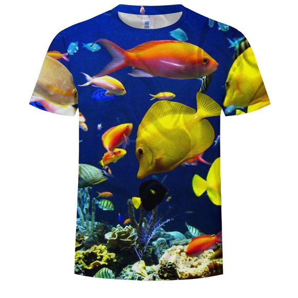 Men's Large Size Short Sleeve Fashion Print Deep Sea Fish Pattern - multicolor 6XL
