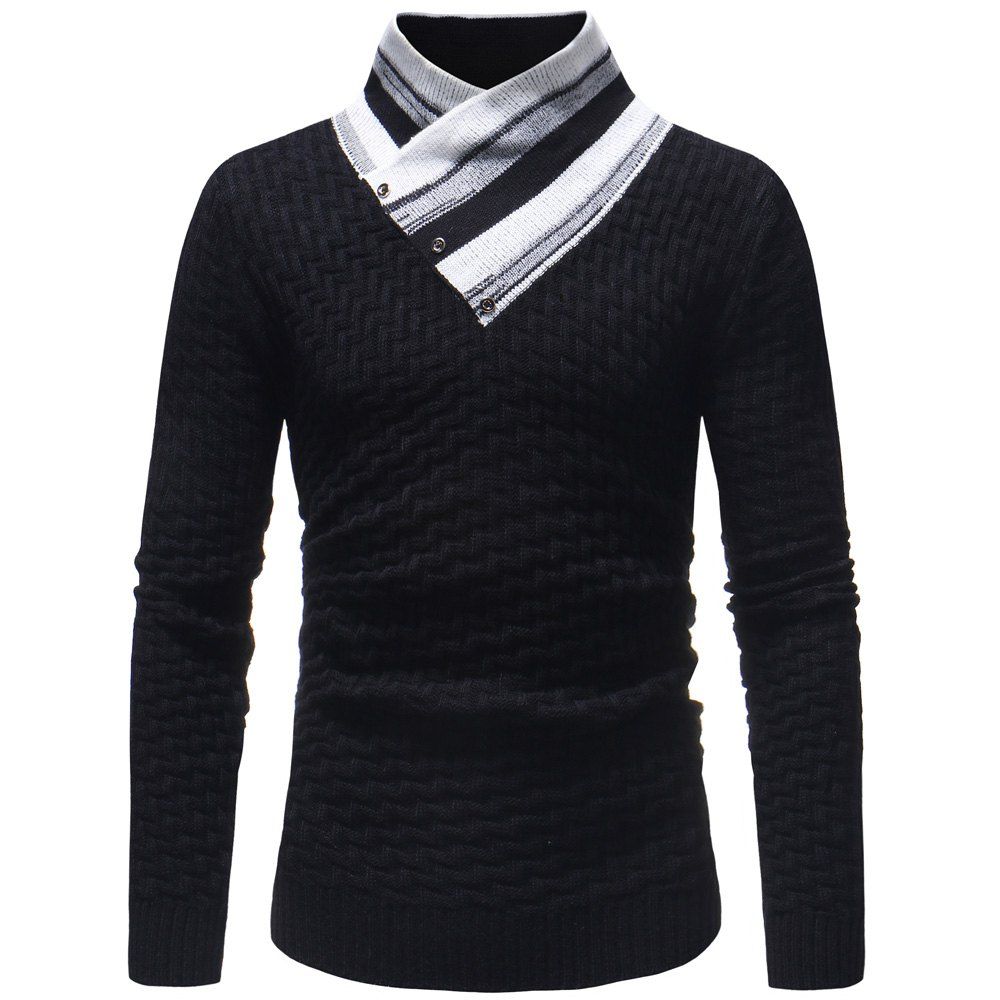 

Fashion Casual Striped Stitching V-neck Men's Sweater Pullover, Black