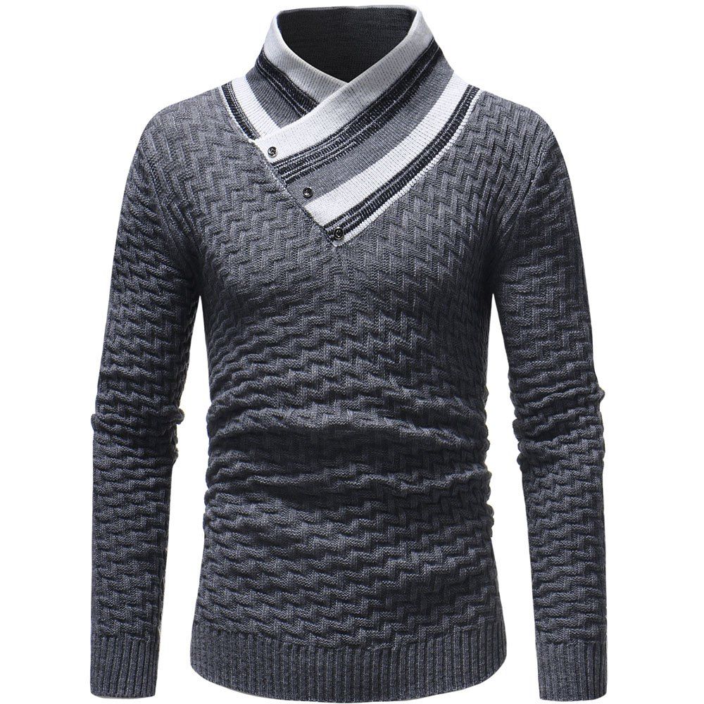 

Stripes Stitching V-neck Pullover Sweater Men's Fashion Casual, Gray