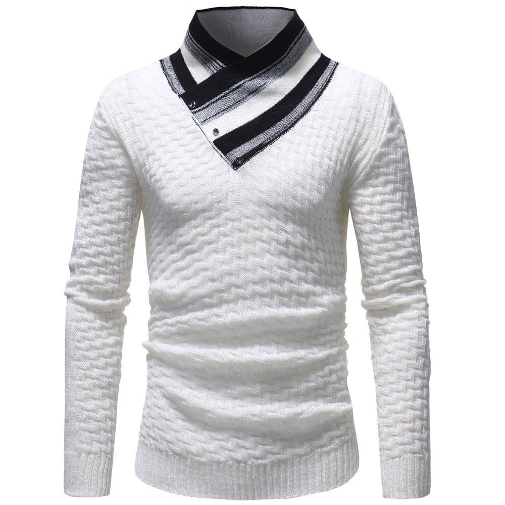 

Stripes Stitching V-neck Pullover Sweater Men's Fashion Casual, White