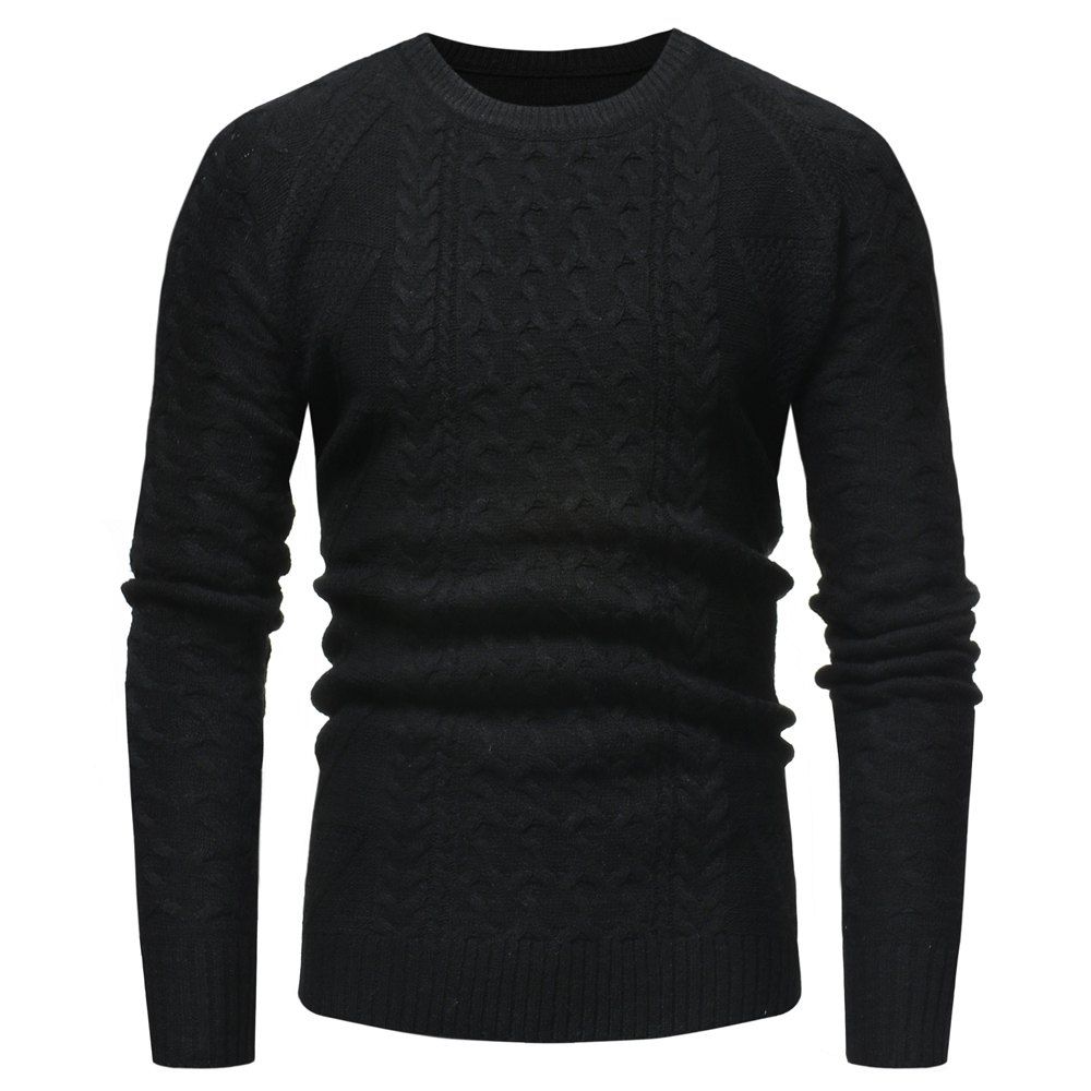 Solid Color Twist Coarse Fashion Casual Men's Pullover, Black