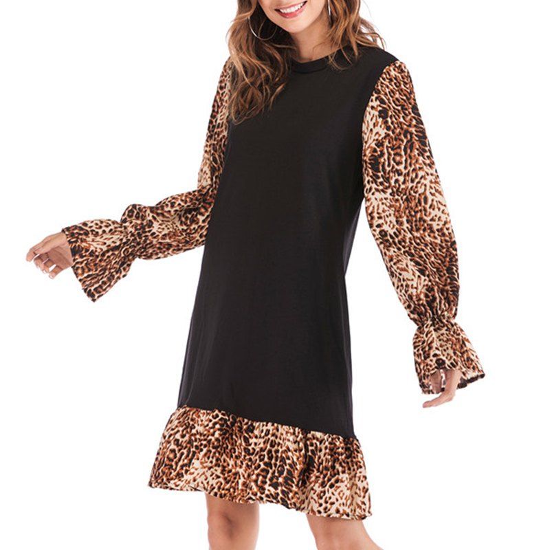 

Autumn Leisure Loose Color Matching Long-Sleeved Dress, Black
