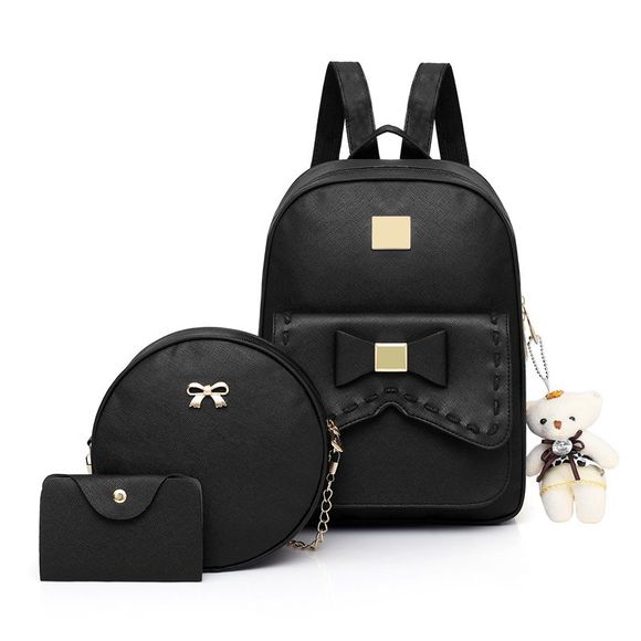 Cuir femmes sac à dos filles épaule solide sac à dos mini sac à main en composite dame - Noir 