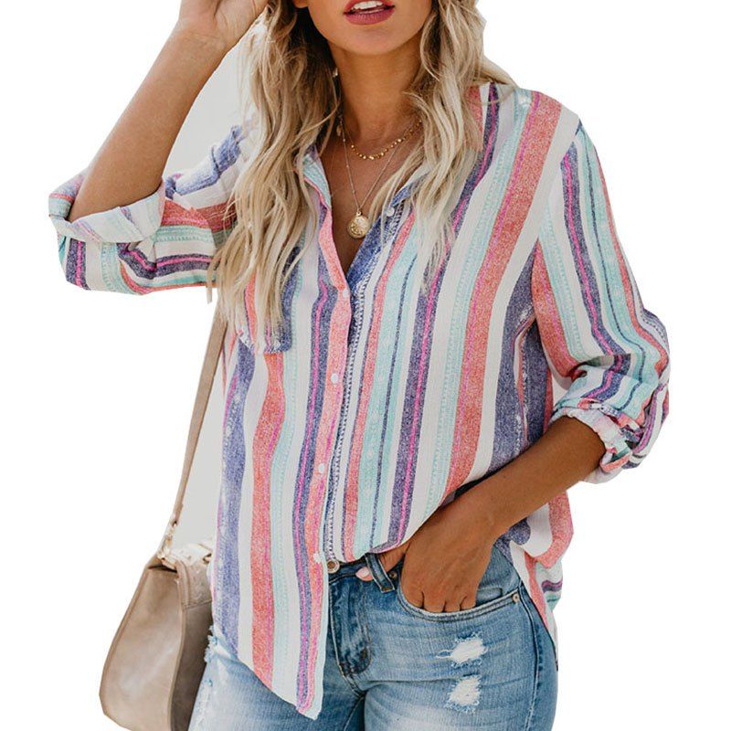 

New Women' Fashion Color Striped Large Size Shirt, Red