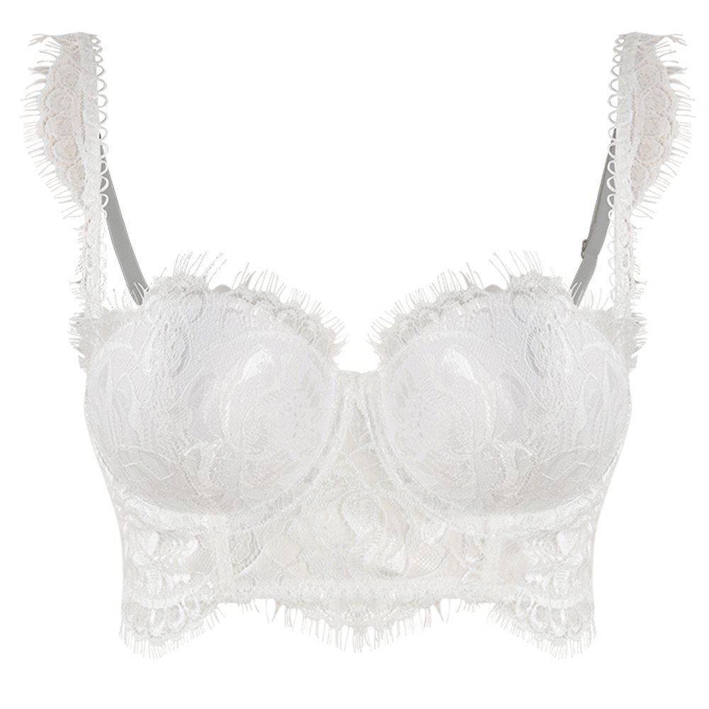

HODOYO Lace Band Steel Ring Gathered Stitching Underwear, Milk white