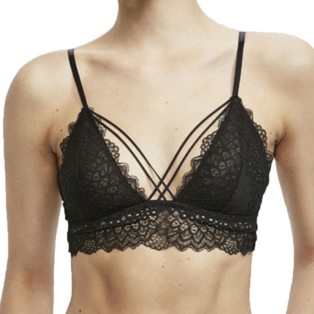 

HODOYO Sexy Lace Splicing Double Cross Bandage Triangle Bra Black, Jet black