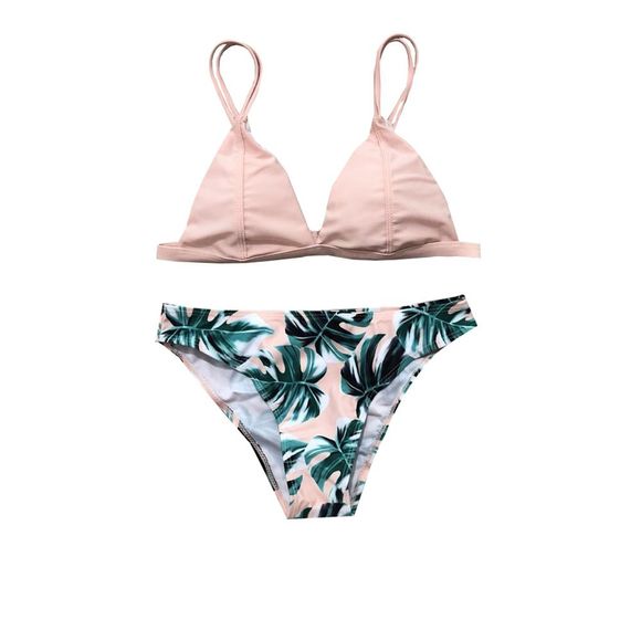 Maillot de bain imprimé maillot de bain vert européen 2018 en bikini eur deux pièces - Rose clair L