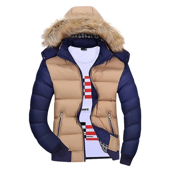 Manteau chaud à capuche pour hommes, couleur contrastée et à manches longues - Kaki Léger 2XL