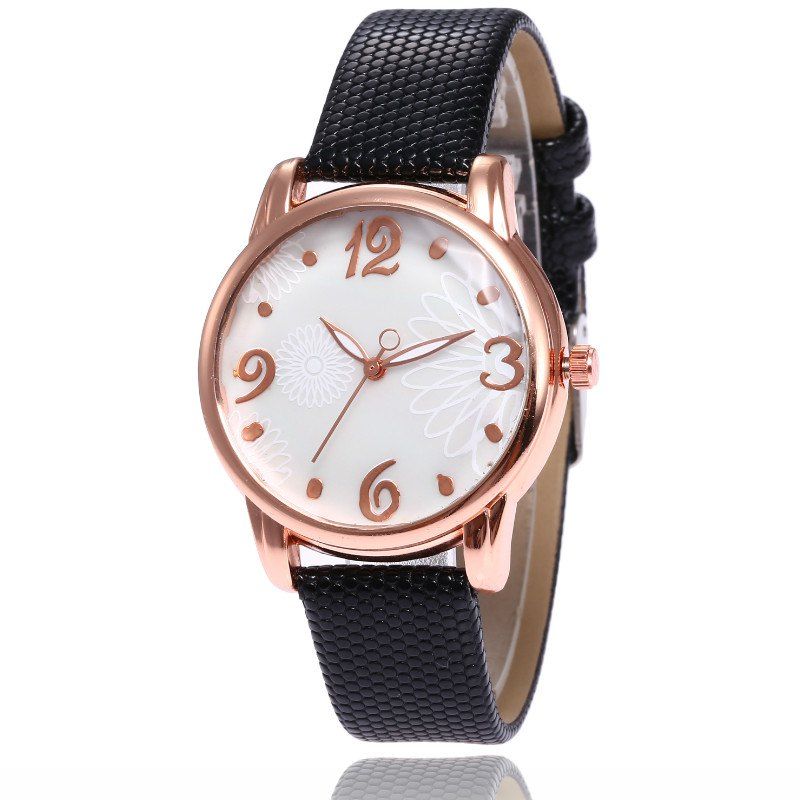 

New Fashion Lady Creative Pattern Dial Leisure Snake Skin Strap Quartz Watch, Black