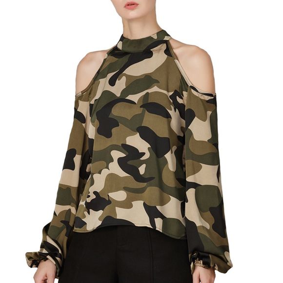 Chemise à manches longues camouflage automne sexy - Vert Camouflage S