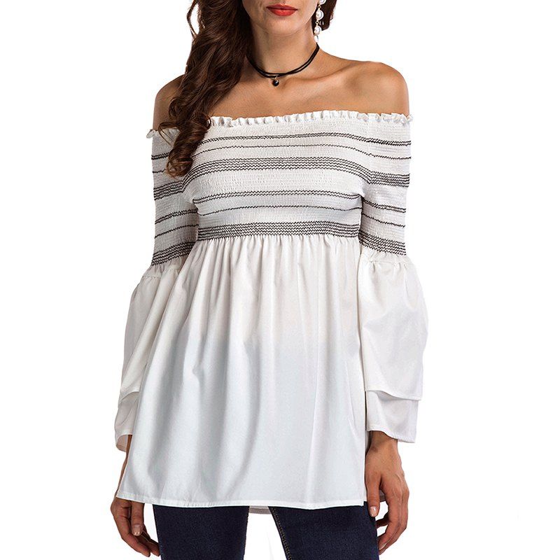 Sexy One with A Ruffled Shoulder Shirt, White