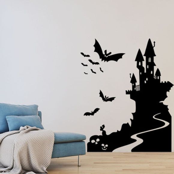 Halloween série autocollants muraux château de chauve-souris autocollants décoratifs autocollants muraux - Noir 60X63CM