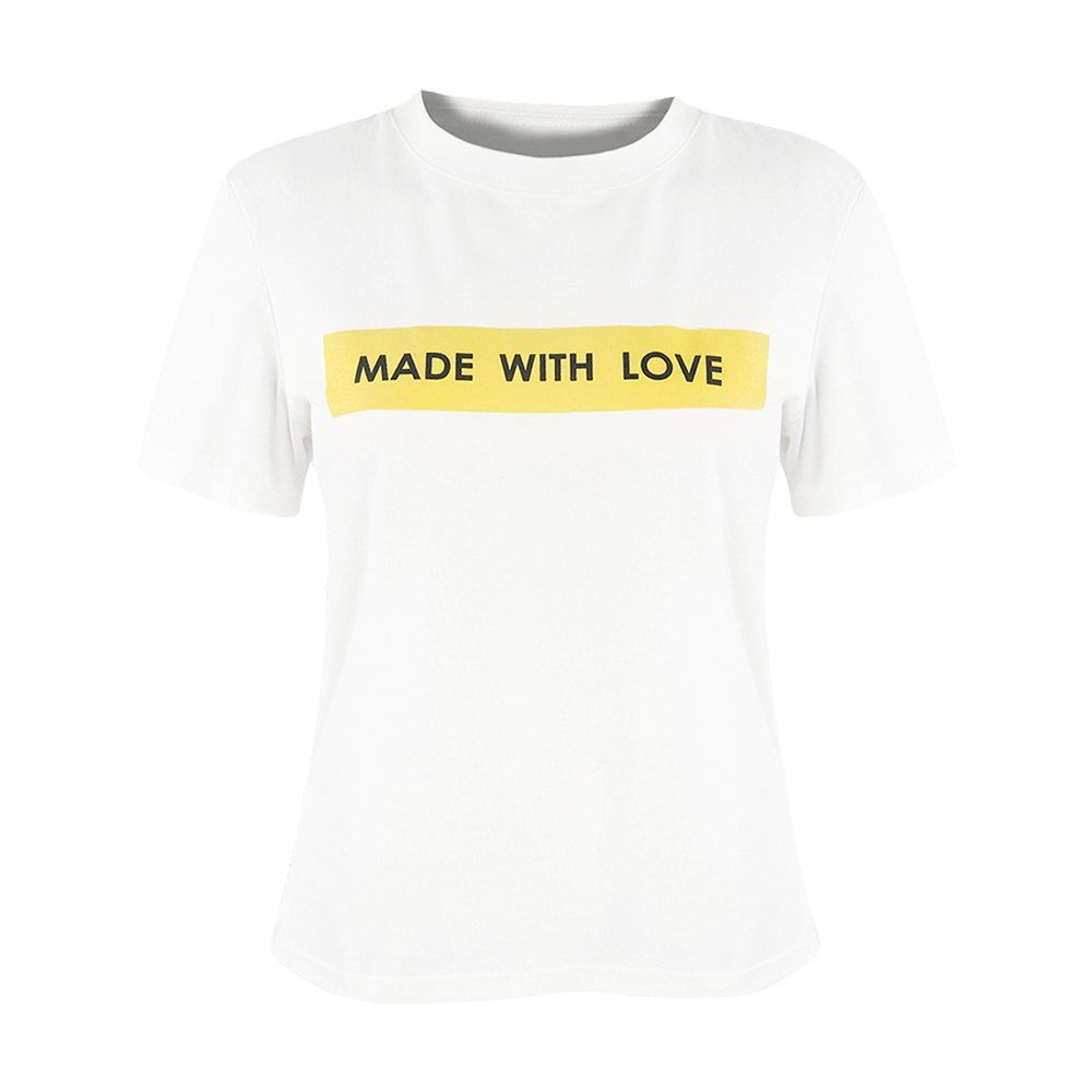 

HAODUOYI Women's Simplified Made with Love Printing T - Shirt White