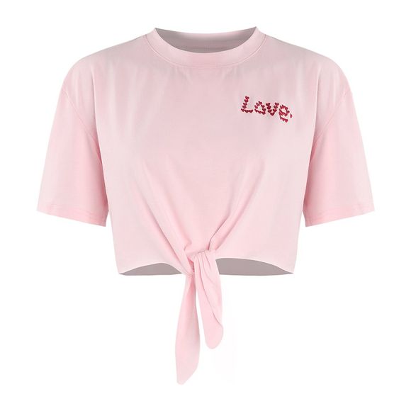 HAODUOYI T-shirt simple à imprimé polyvalent pour femme, rose - Rose XL