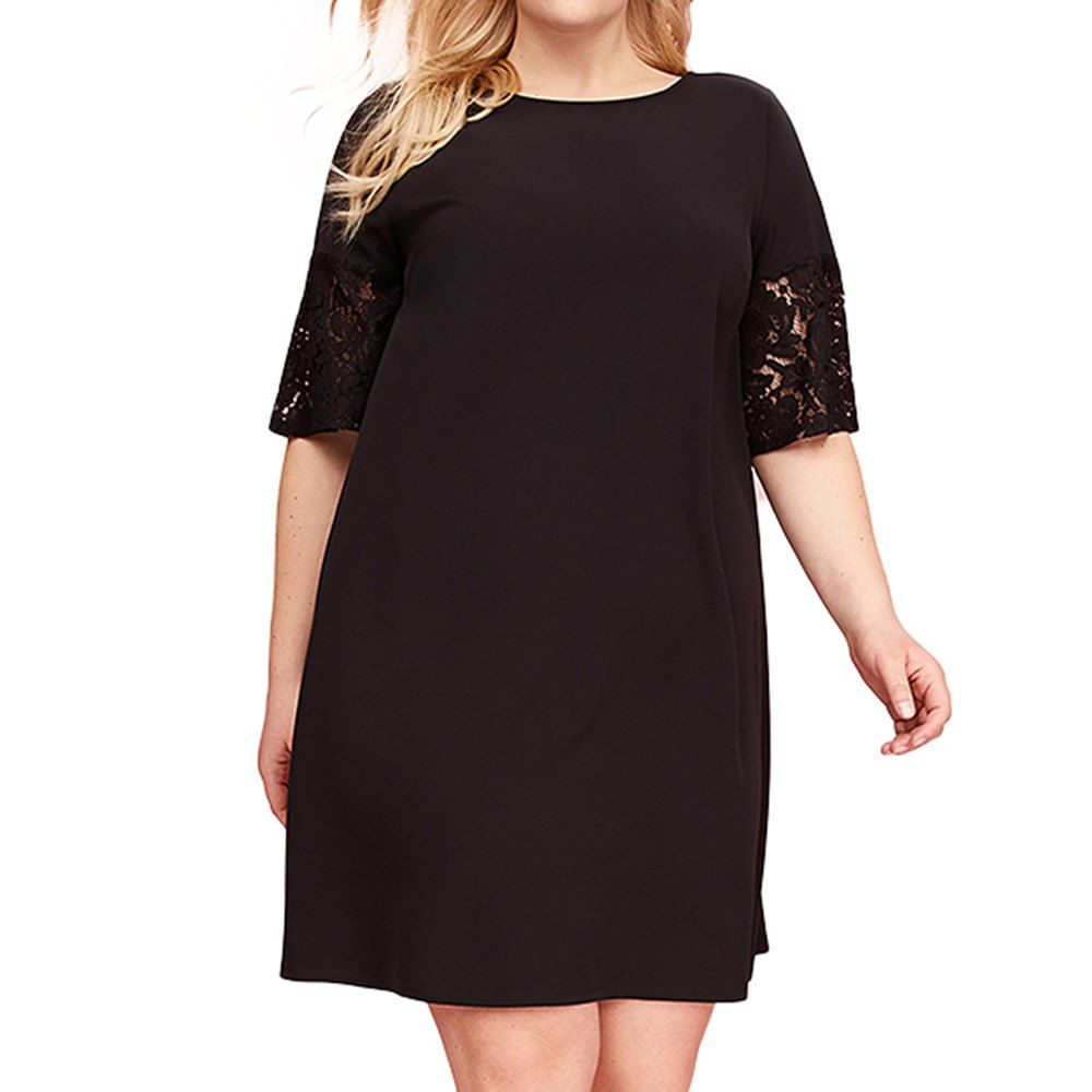 

KISSMILK Women'S Simple Large Size Loose Lace Dress Black