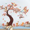 Sticker mural chambre enfants décoration dessin animé chouette singe feuille arbre - multicolor A 24 X 36 INCH