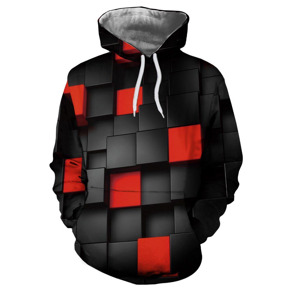 

Trendy Fashion Men's Digital Print Embossed Plaid Sweater Hooded Sweater, Multi