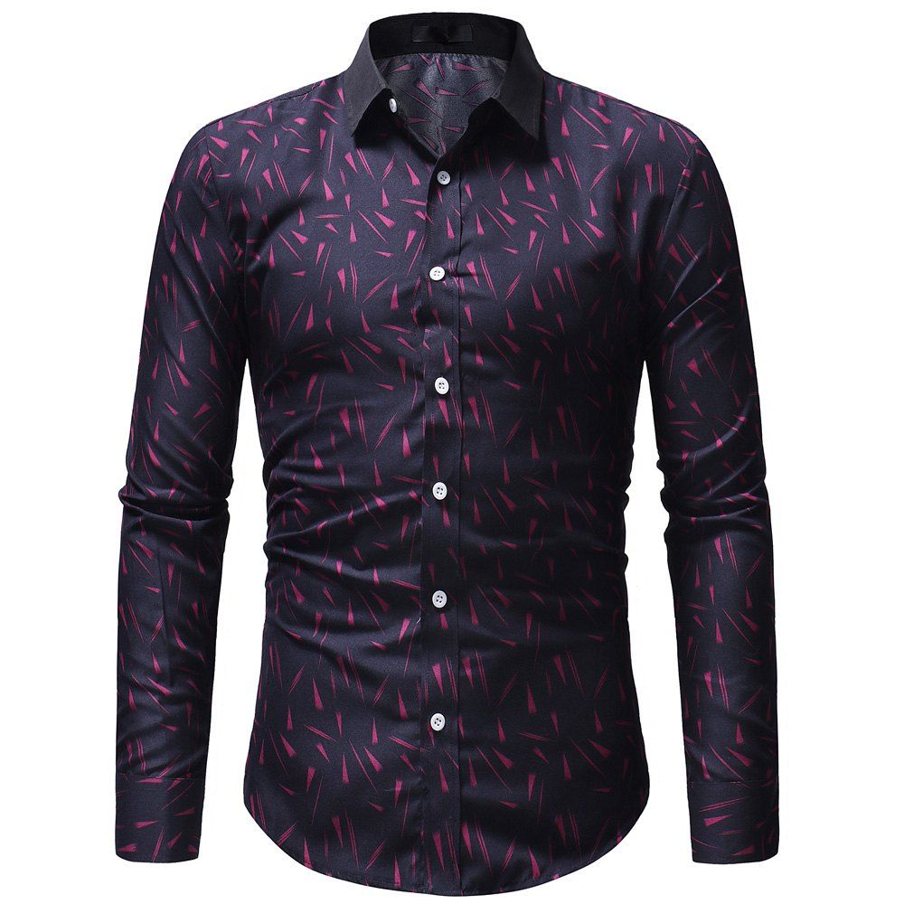 

Men's Casual Slim Long Sleeve Printed Shirt, Rose red
