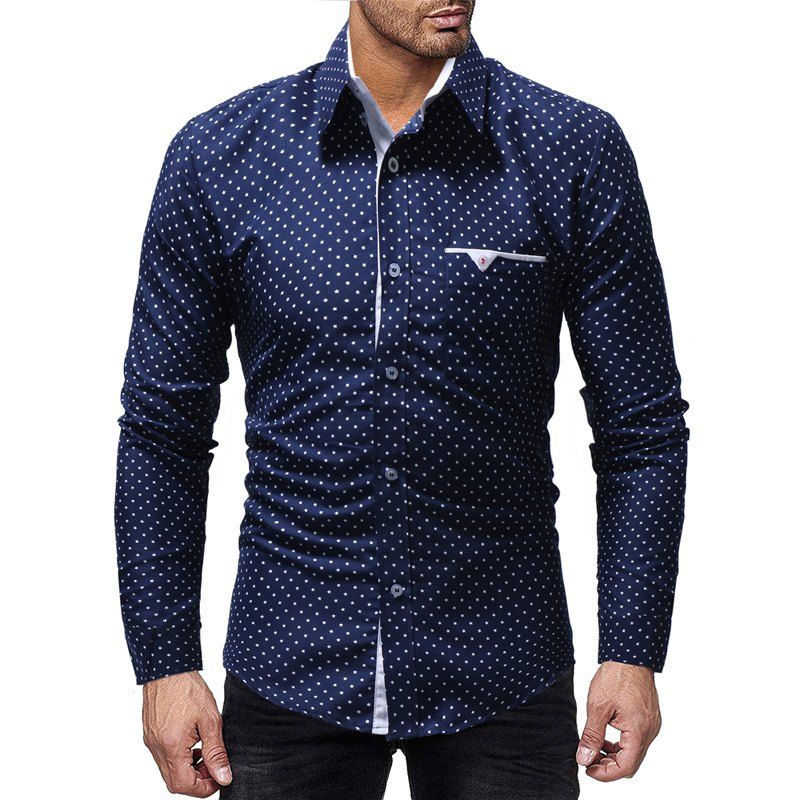 

Five-pointed Star Printed Men's Casual Long-sleeved Shirt Slim, Cadetblue