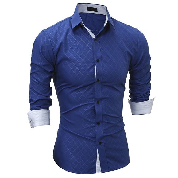 Chemise Casual à manches longues pour hommes - Bleu Océan M