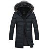 Manteau en coton avec poche zippée et capuche bordée de fourrure - Noir L