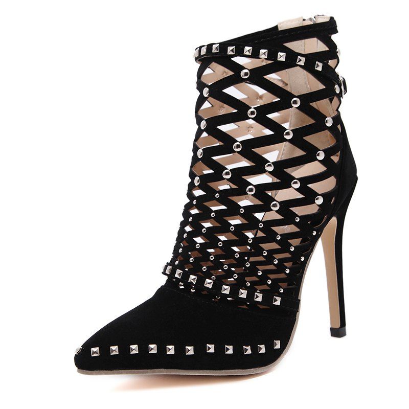 

Women's Pointed Toe Stiletto Sandals Luxury Party High Heels with Cut Out, Black