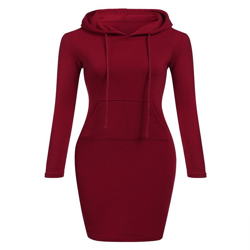

Women'S New Mid-Length V-Neck Long-Sleeved Dress, Red wine
