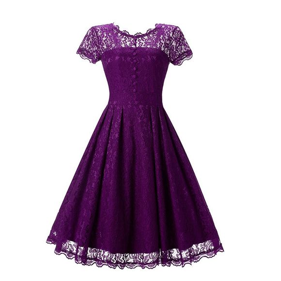 Col rond grande robe en dentelle - Fleur Violet 2XL