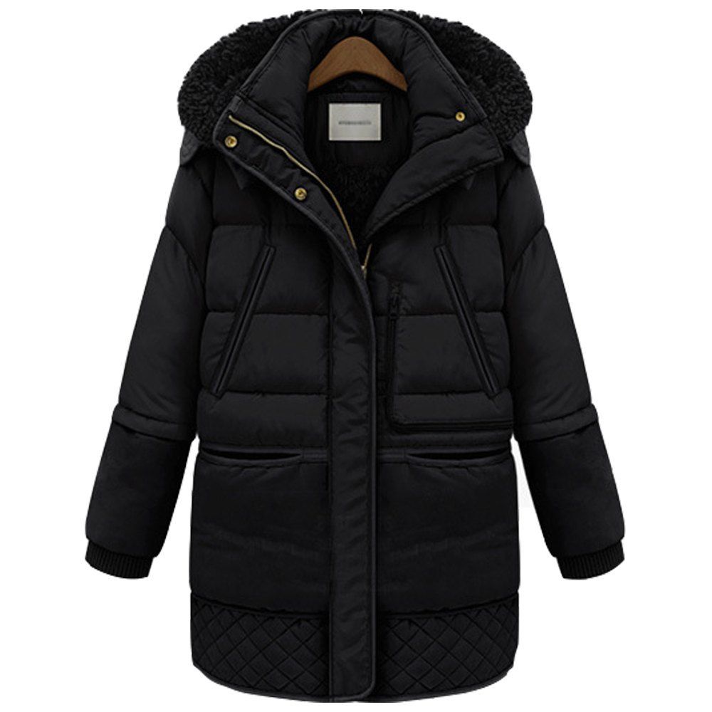 

Women'S Winter Warm Wool Lamb Coat Wadded Cotton Long Parkas, Black