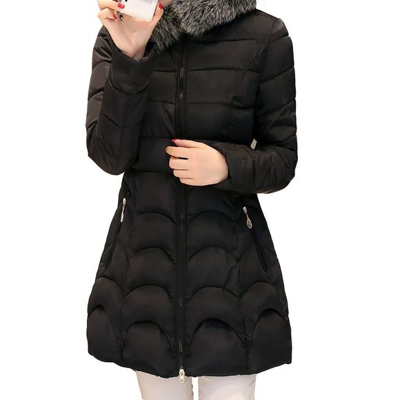 manteau de fourrure de renard en fausse fourrure de coton de mode de plein air d'hiver de mode de coton pour la femme - Noir 3XL