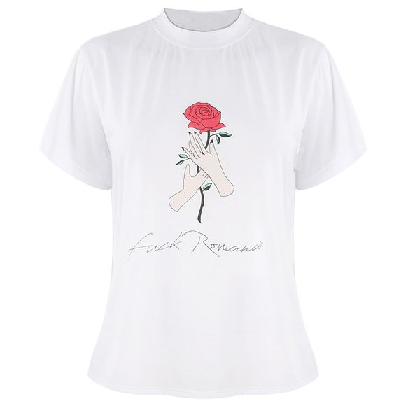 HAODUOYI Tee shirt Femme étrange et ludique à motifs roses imprimé blanc - Blanc XL