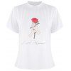 HAODUOYI Tee shirt Femme étrange et ludique à motifs roses imprimé blanc - Blanc XL