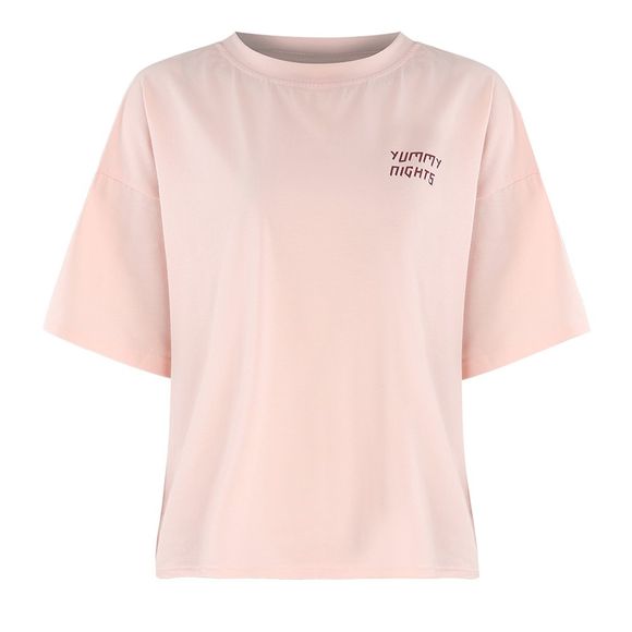 HAODUOYI T-shirt ample en vrac à imprimé doux pour le dos pour femmes Rose - Rose XL
